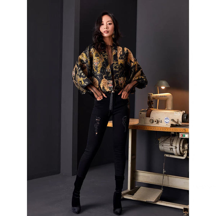 JACQUARD TIGER PRINT KIMONO JACKET