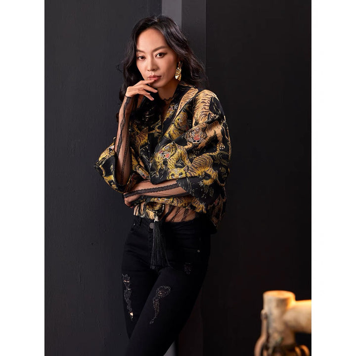 JACQUARD TIGER PRINT KIMONO JACKET