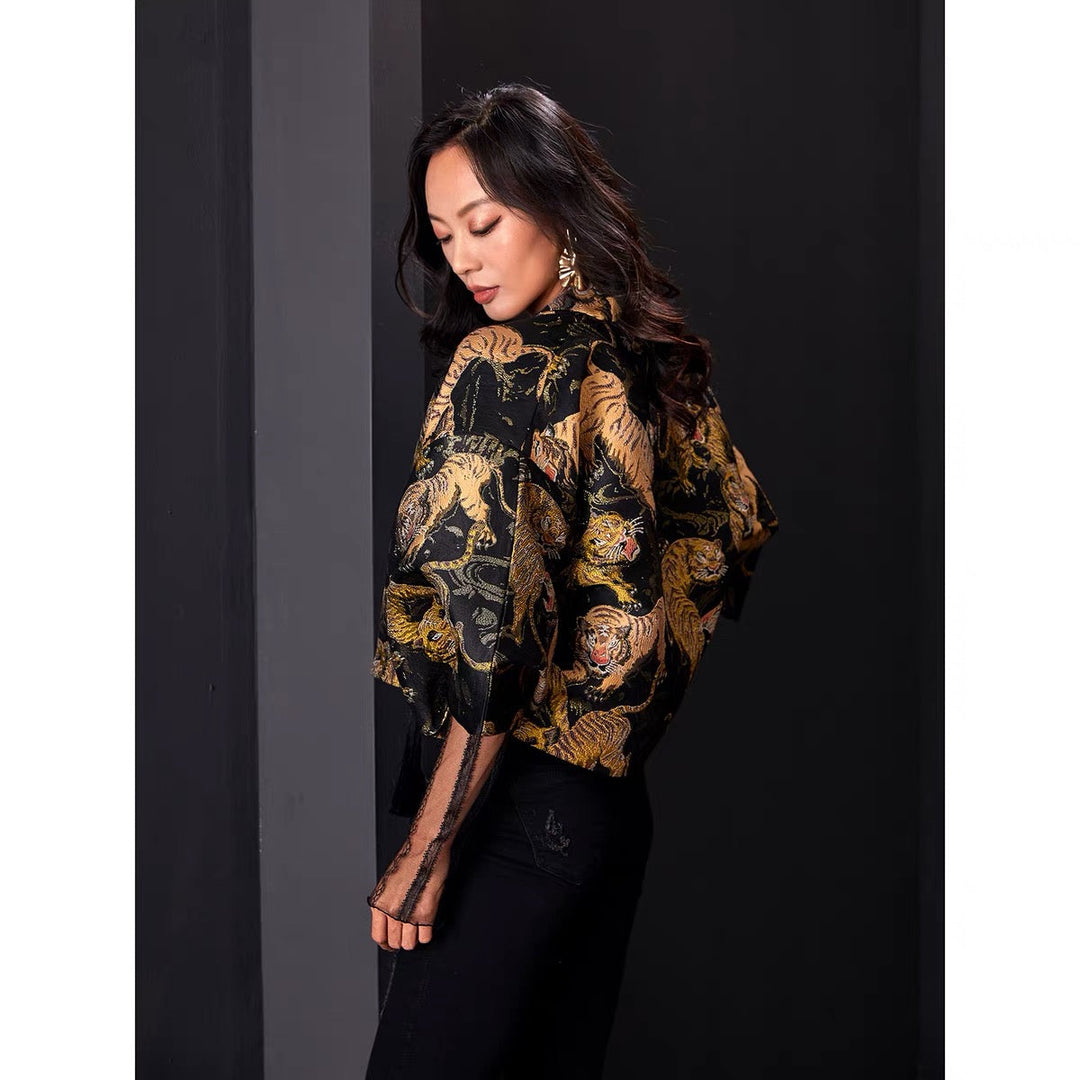 JACQUARD TIGER PRINT KIMONO JACKET