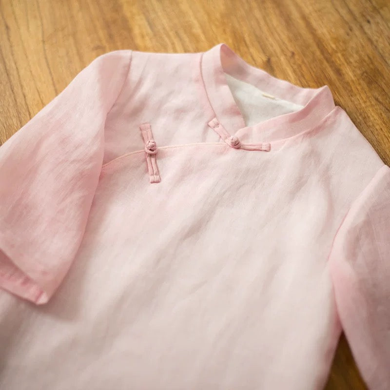 PINK SHORT SLEEVE LINEN TUNIC