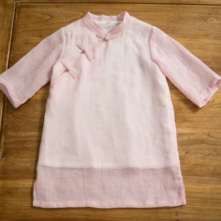 PINK SHORT SLEEVE LINEN TUNIC