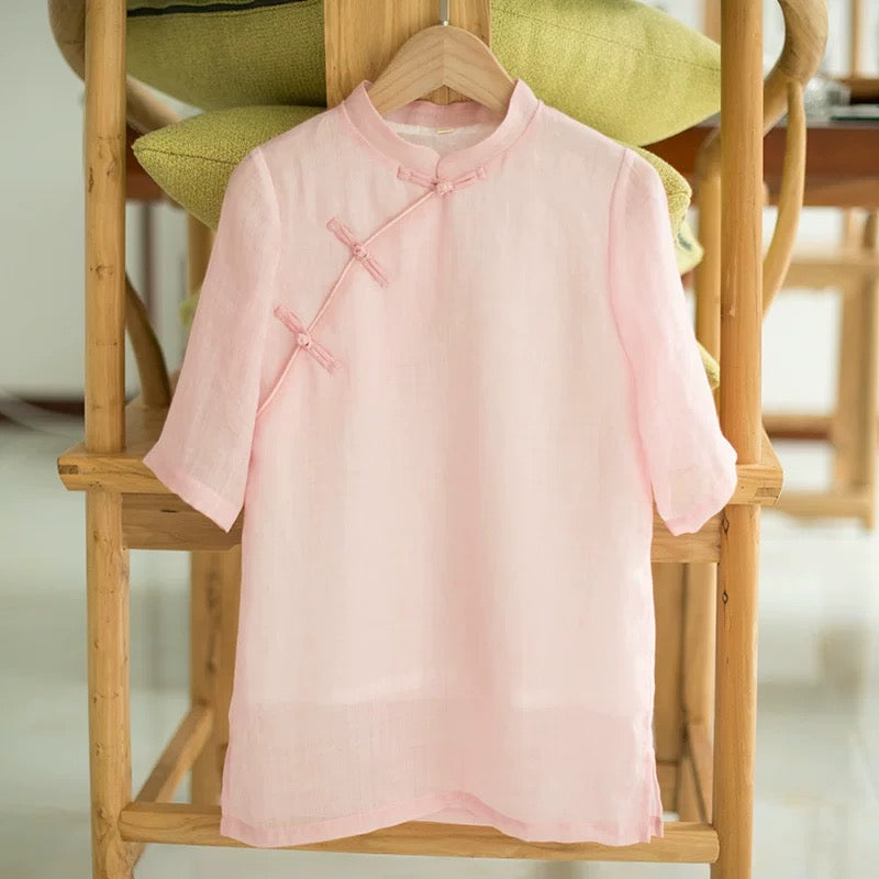 PINK SHORT SLEEVE LINEN TUNIC