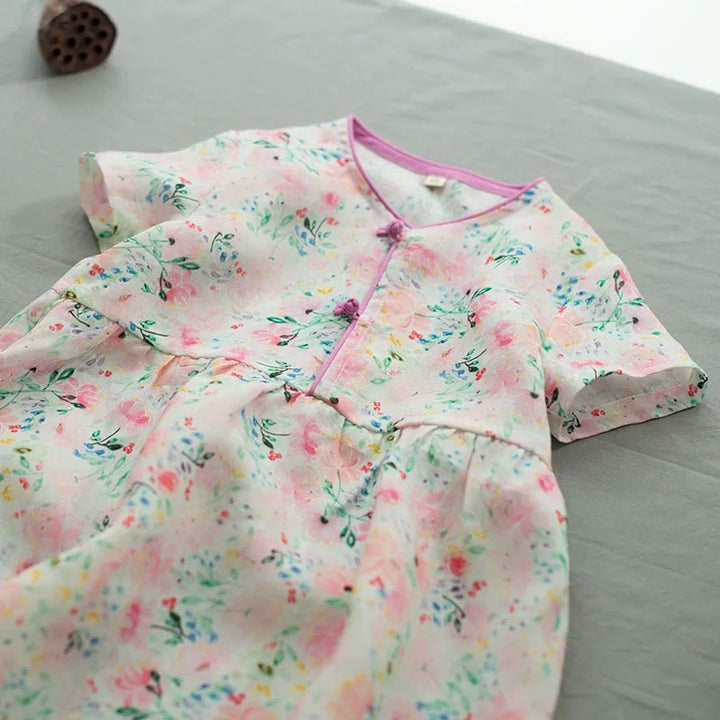 FLORAL PANKOU LINEN PRINCESS DRESS