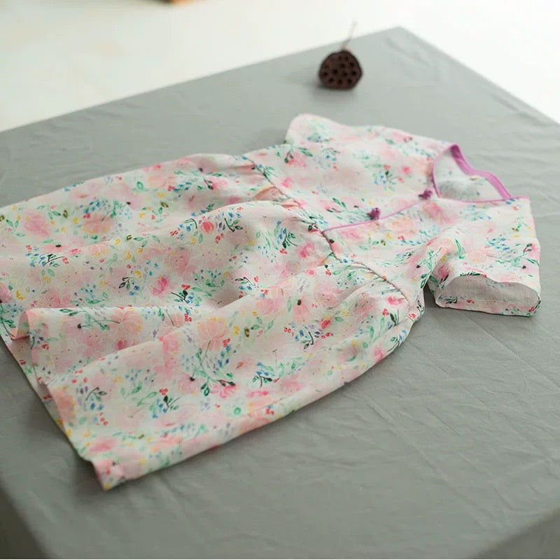 FLORAL PANKOU LINEN PRINCESS DRESS