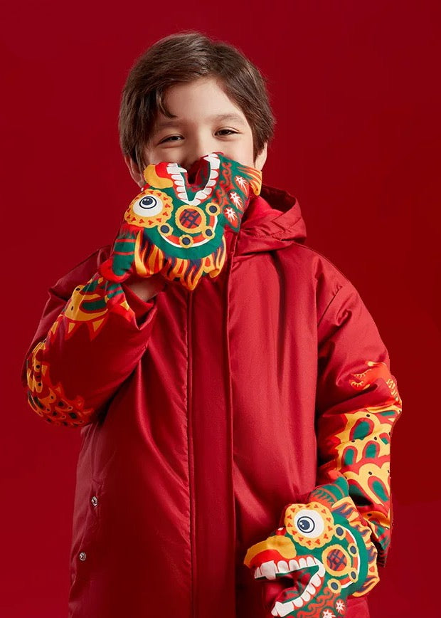 DRAGON YEAR DOWN COAT WITH REMOVABLE GLOVE POCKET