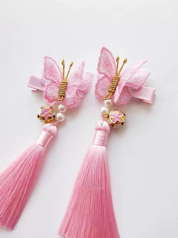 Embroidery Butterfly Hair Clips with tassel