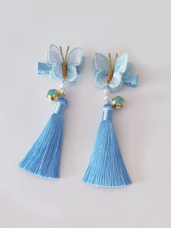 Embroidery Butterfly Hair Clips with tassel