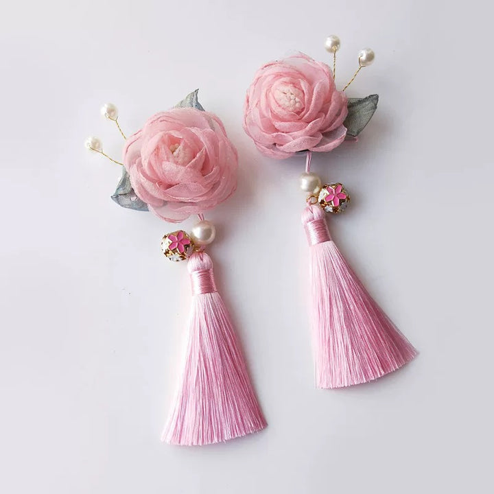 Chiffon Roses Hair Clips with tassel