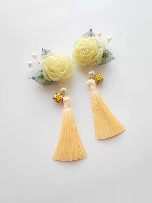 Chiffon Roses Hair Clips with tassel