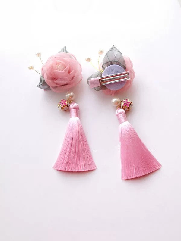 Chiffon Roses Hair Clips with tassel