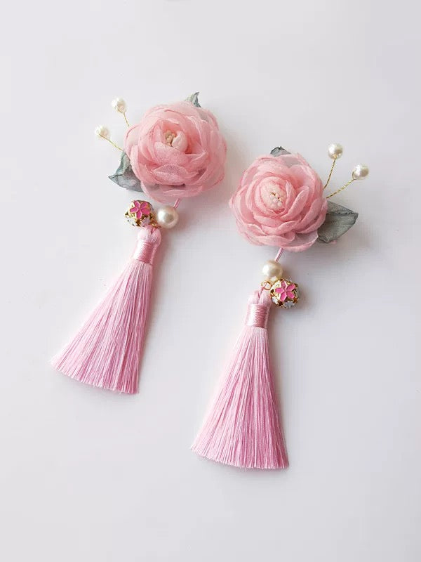 Chiffon Roses Hair Clips with tassel