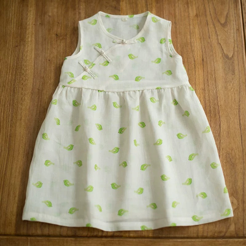 SLEEVELESS LINEN LITTLE BIRDY DRESS