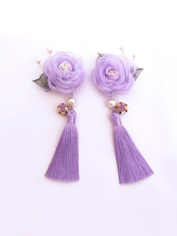 Chiffon Roses Hair Clips with tassel