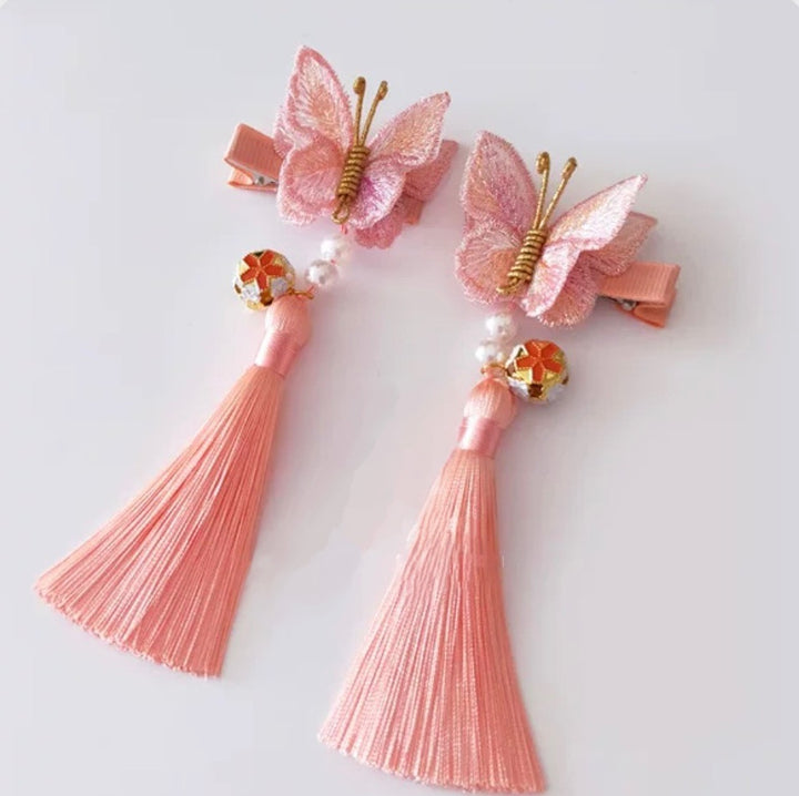 Embroidery Butterfly Hair Clips with tassel