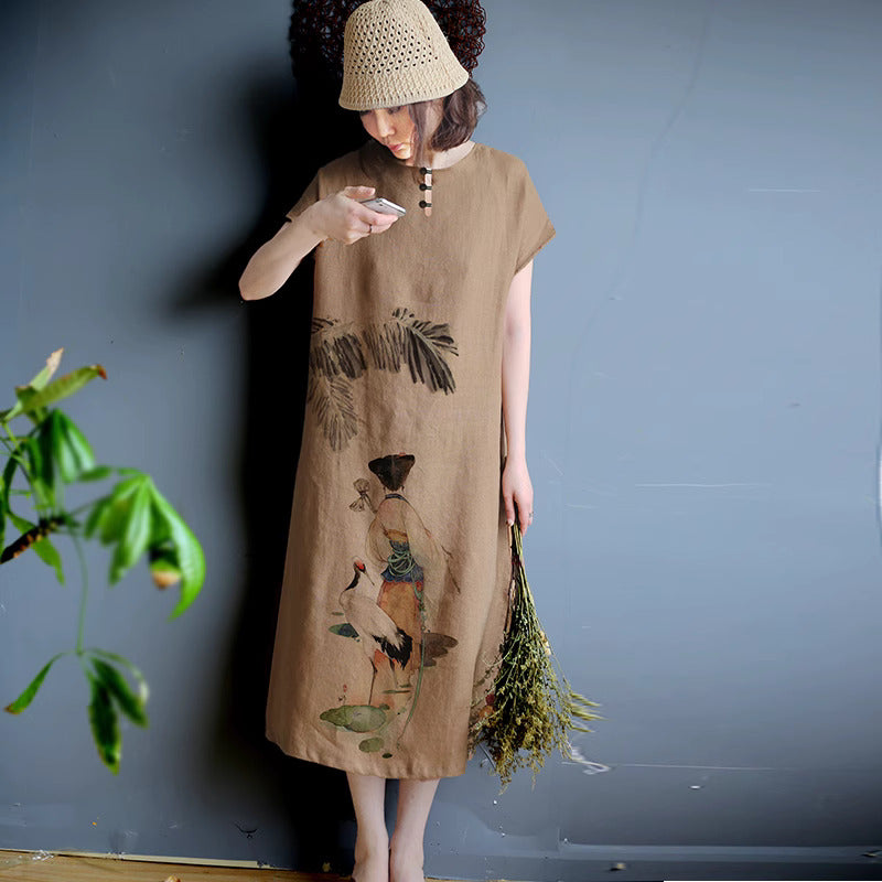 Linen Tunic Dress - Tan