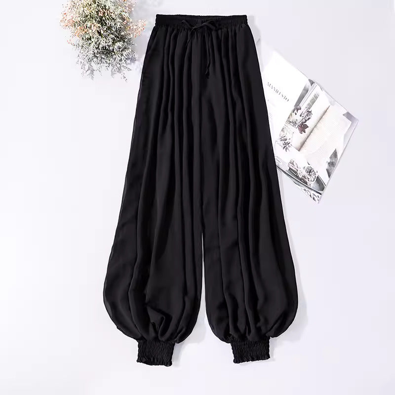 Chiffon crepe pant with elastic waist and ankle