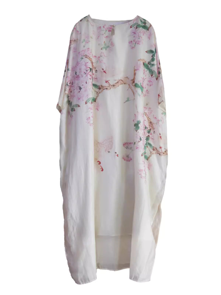 Linen & Silk Maxi Dress Peach Flower