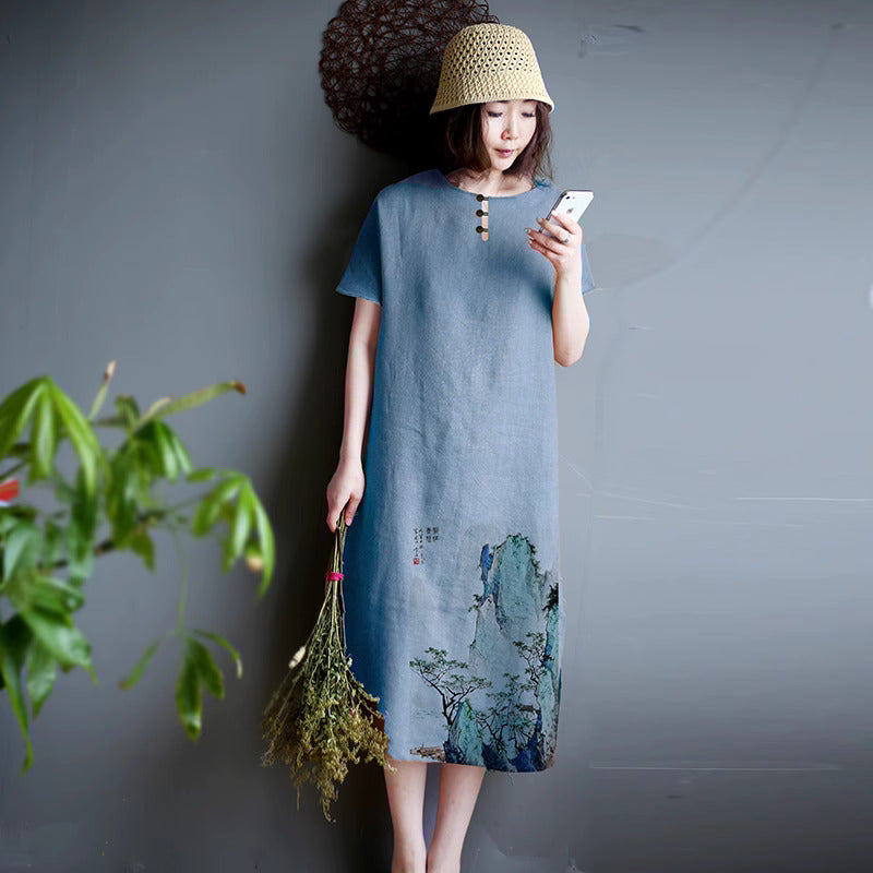 Linen Tunic Dress - Blue