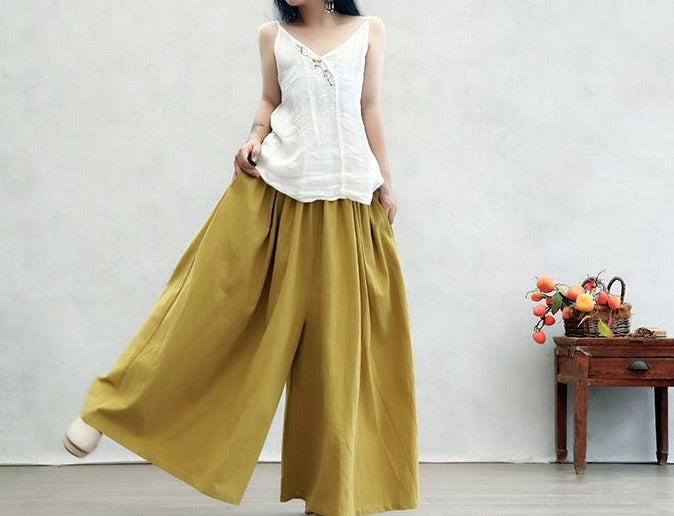 Linen and Cotton blend wide maxi pants