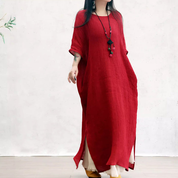 Linen & Silk Maxi Tunic Red