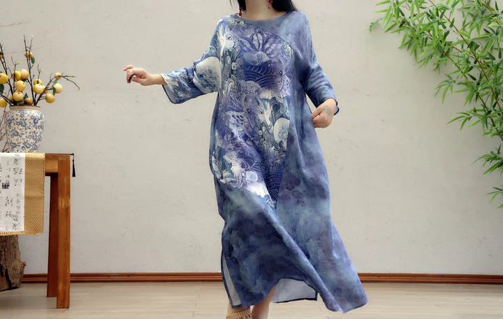 Linen & Silk Maxi Dress Blue Zen