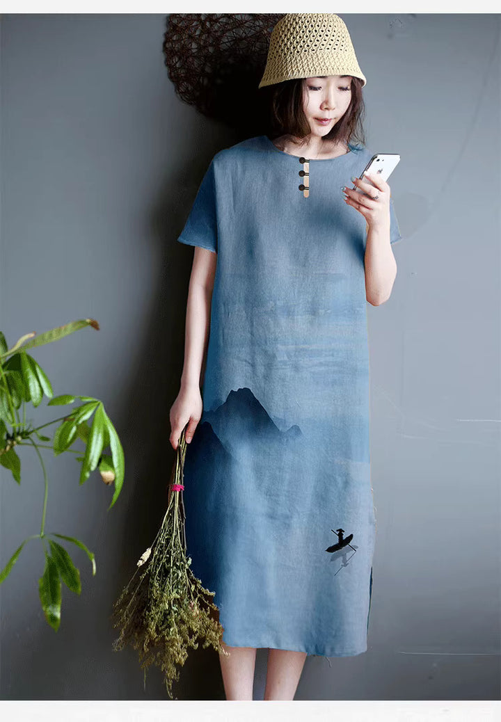 Linen Tunic Dress - Blue