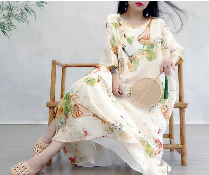 Linen & Silk Maxi Dress Piba and Fan