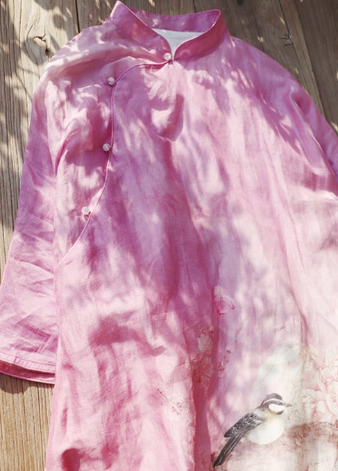 Linen & Silk Maxi Dress Watercolor Peony