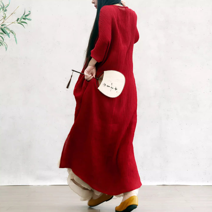 Linen & Silk Maxi Tunic Red