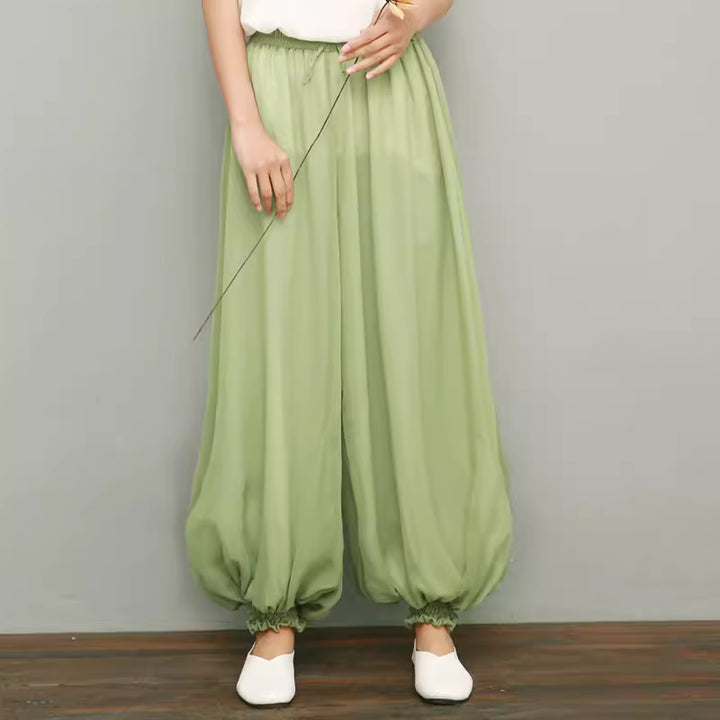 Chiffon crepe pant with elastic waist and ankle