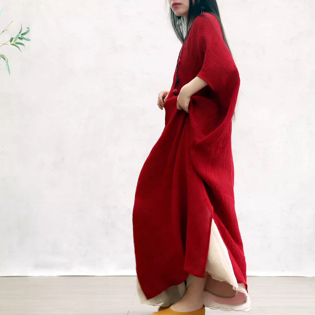 Linen & Silk Maxi Tunic Red