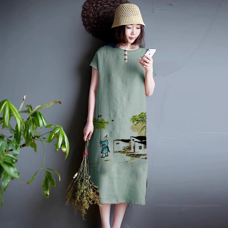 Linen Tunic Dress - Green