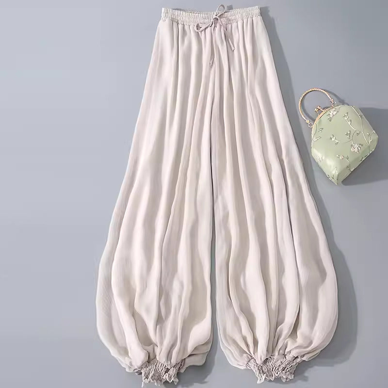 Chiffon crepe pant with elastic waist and ankle