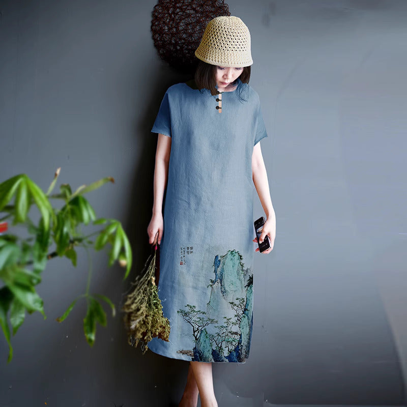 Linen Tunic Dress - Blue