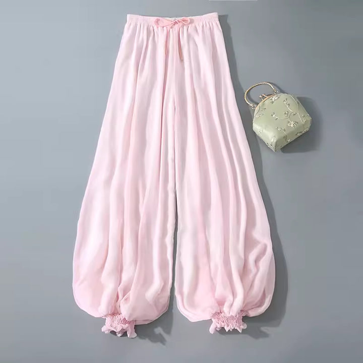 Chiffon crepe pant with elastic waist and ankle