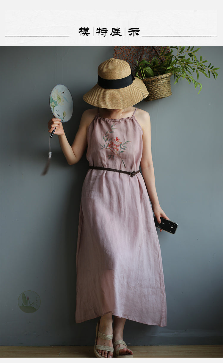 Drawstring Linen Maxi Dress - Dusty Rose