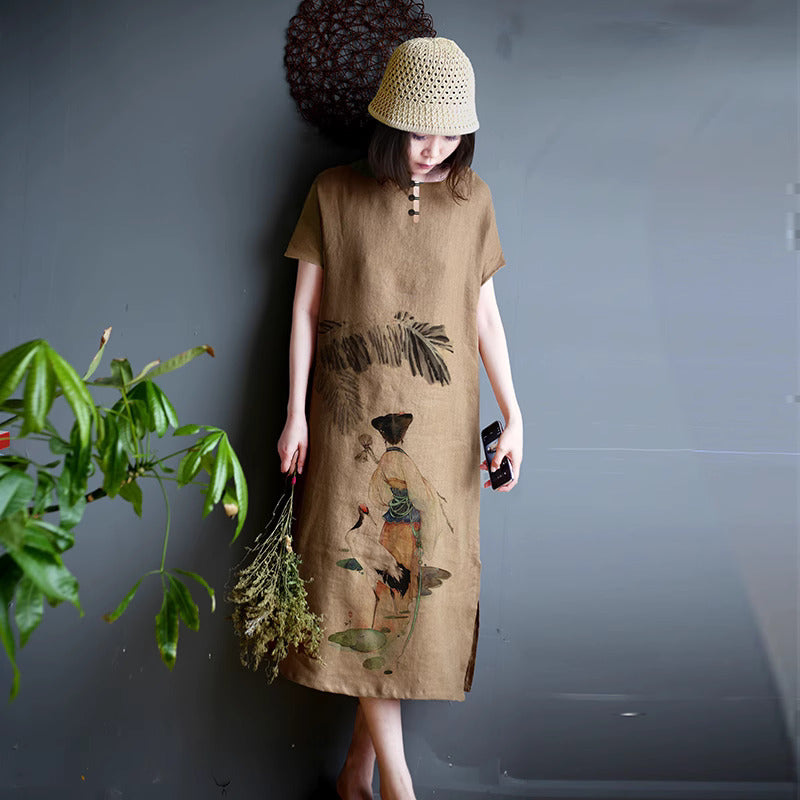 Linen Tunic Dress - Tan