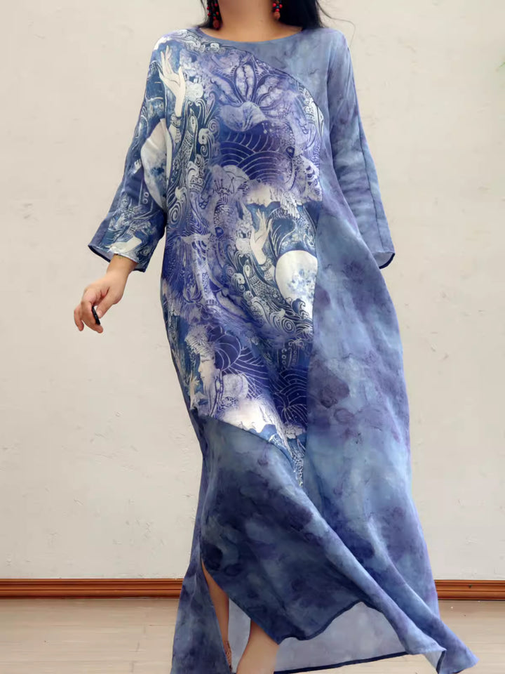 Linen & Silk Maxi Dress Blue Zen