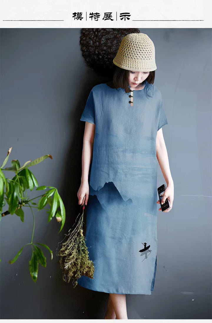 Linen Tunic Dress - Blue