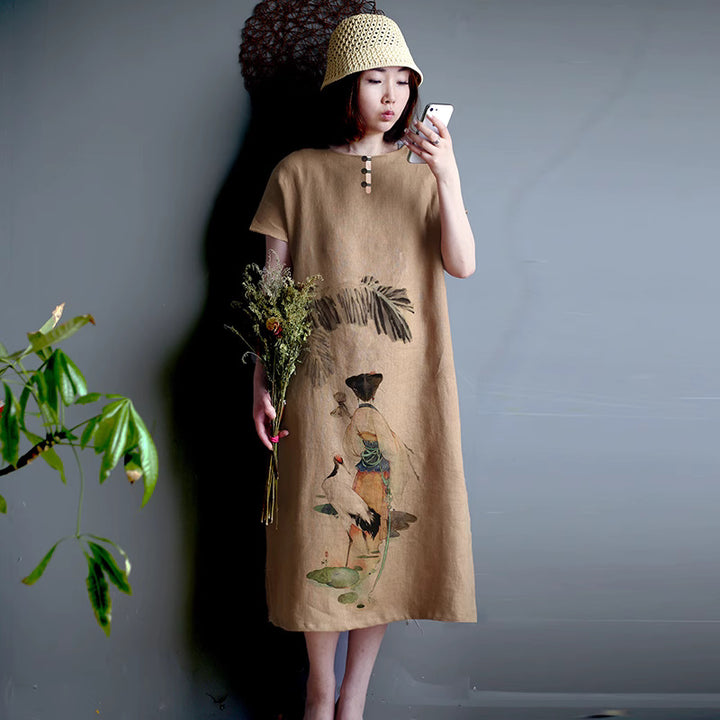 Linen Tunic Dress - Tan