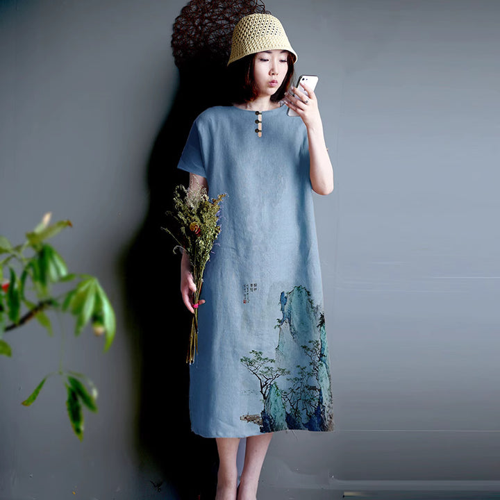 Linen Tunic Dress - Blue