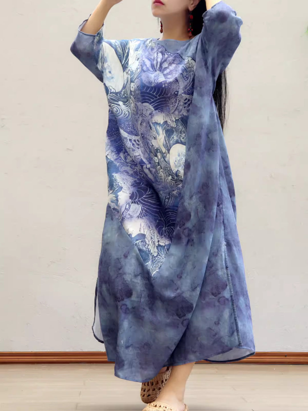 Linen & Silk Maxi Dress Blue Zen