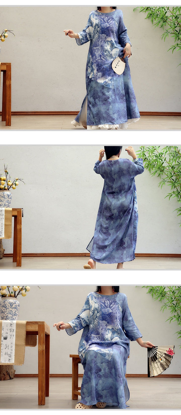 Linen & Silk Maxi Dress Blue Zen