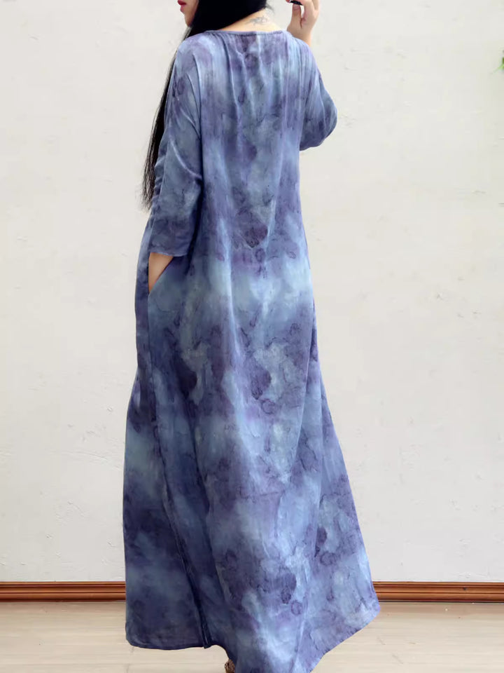 Linen & Silk Maxi Dress Blue Zen