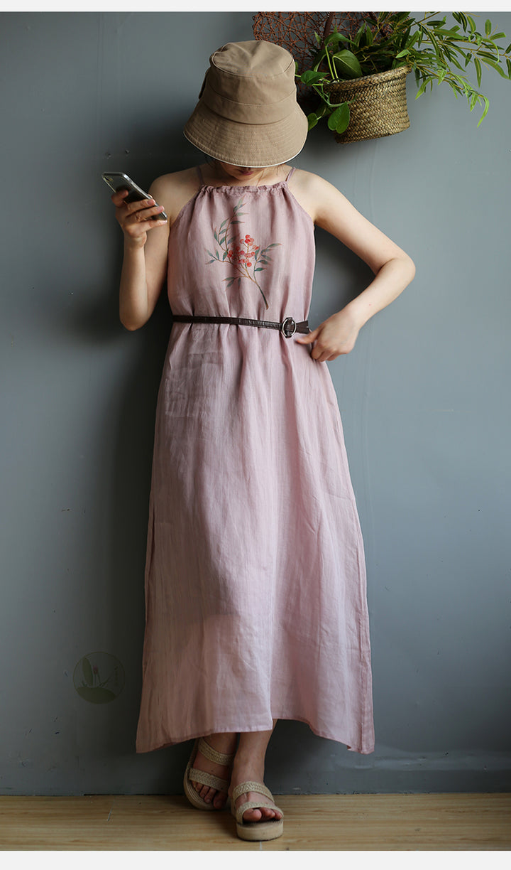 Drawstring Linen Maxi Dress - Dusty Rose