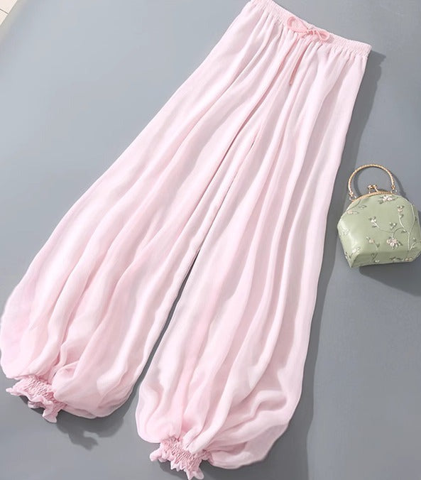 Chiffon crepe pant with elastic waist and ankle