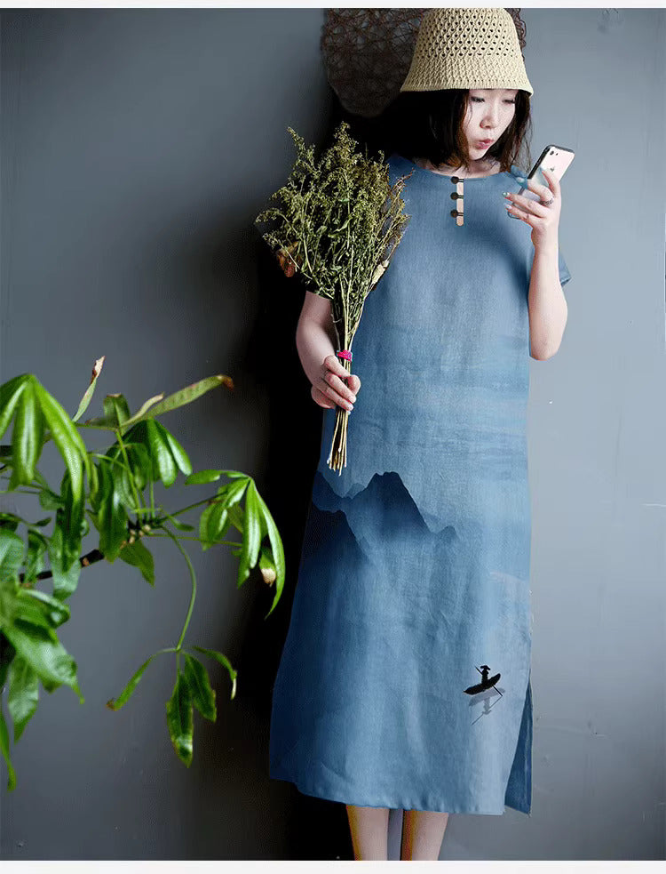 Linen Tunic Dress - Blue