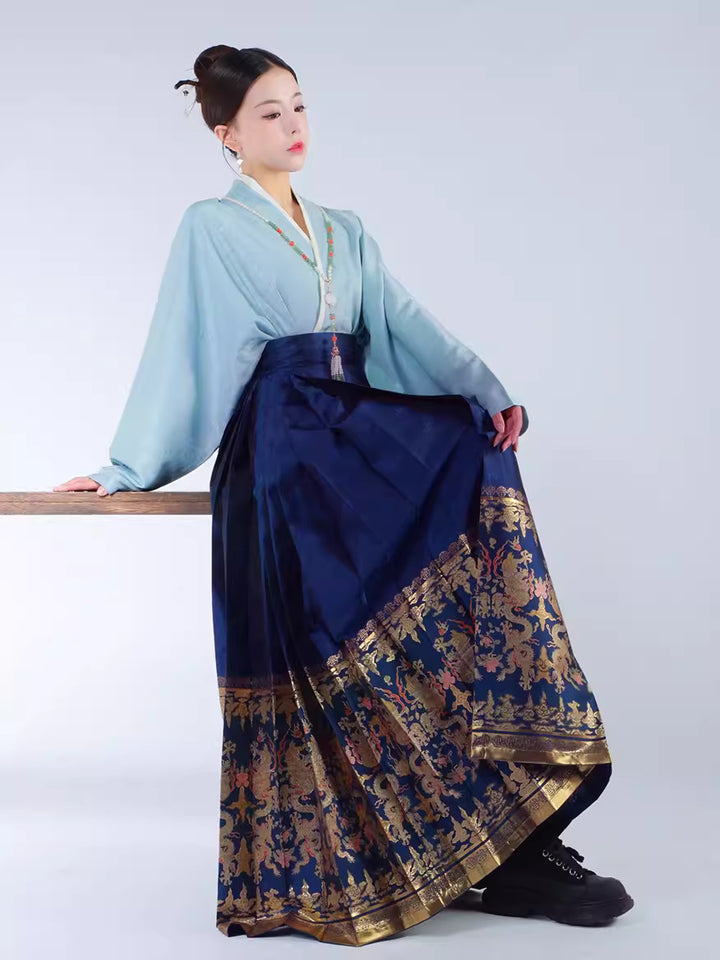 Wrap pleaded skirt - Chinese Horse Face Skirt with Dragon print