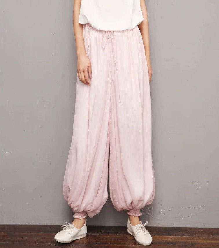 Chiffon crepe pant with elastic waist and ankle