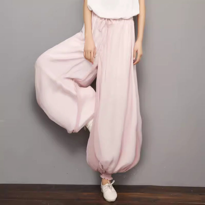 Chiffon crepe pant with elastic waist and ankle